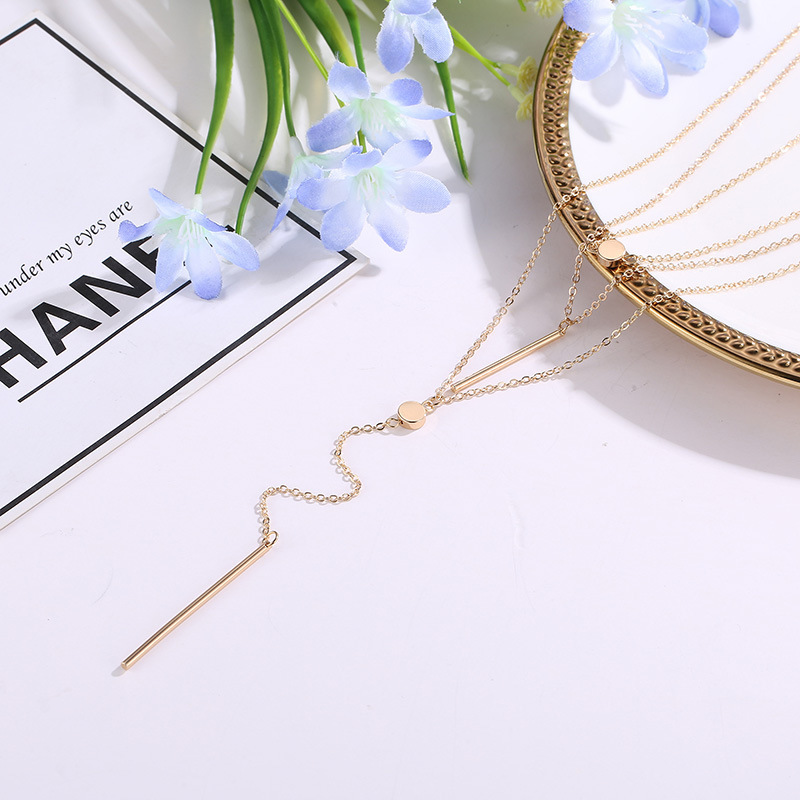 

Creative Necklace Female Necklaces Vertical Bar Wafer Pendant Ladies High Quality Jewellery Lady Jewelry Trendy Alloy Collier