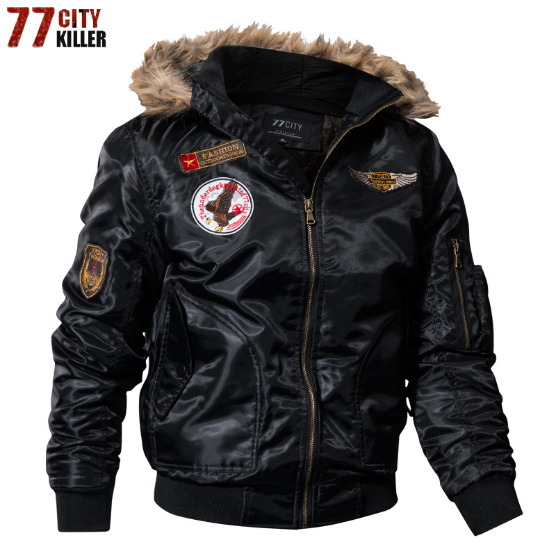 

Thicken Winter Bomber Jacket Thermal Down Cotton Parkas Men Casual Faux Fur Collar parkas hombre invierno Big Size 4XL, Black