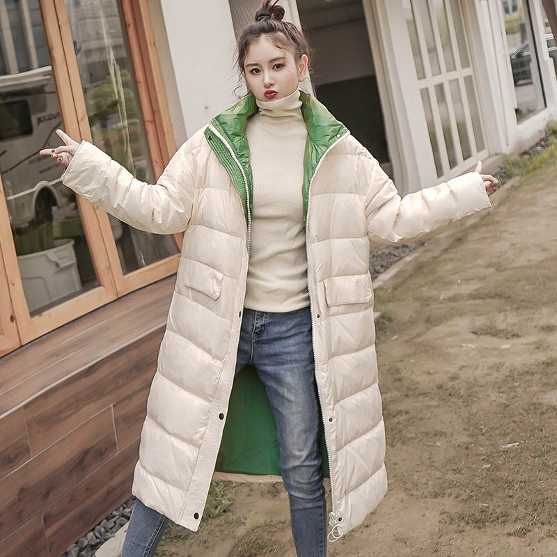 

Whiter Jacket Women Stand Collar BF Style Loose Down Jacket Women Coat Long Parka Mujer Warm Female Chaquetas Mujer C5529, Black