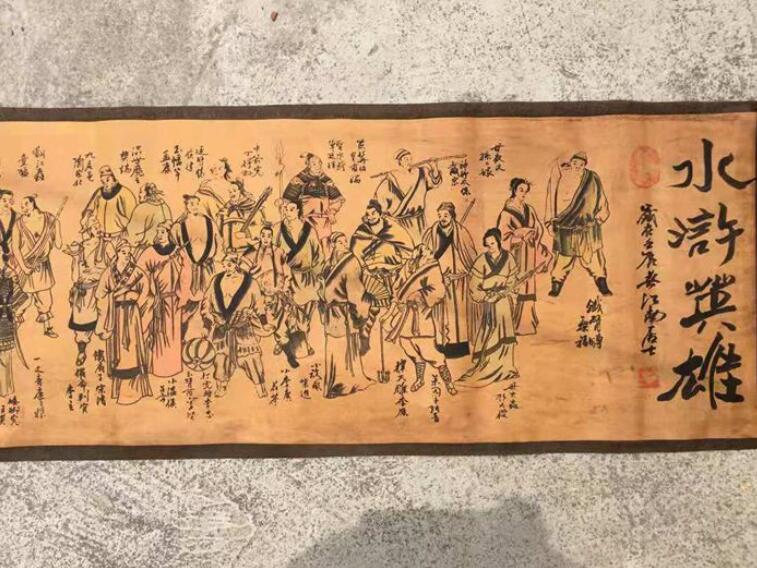 

Wholesale Antique Water Margin Heroes Full Picture Chinese Paintings Landscape Paintings Long Scroll Zhongtang Painting Decoration Framed