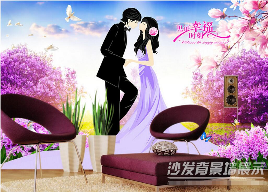 

WDBH custom photo 3d wallpaper Witness happy couple violet landscape background home decor 3d wall murals wallpaper for walls 3 d living ro, Non-woven