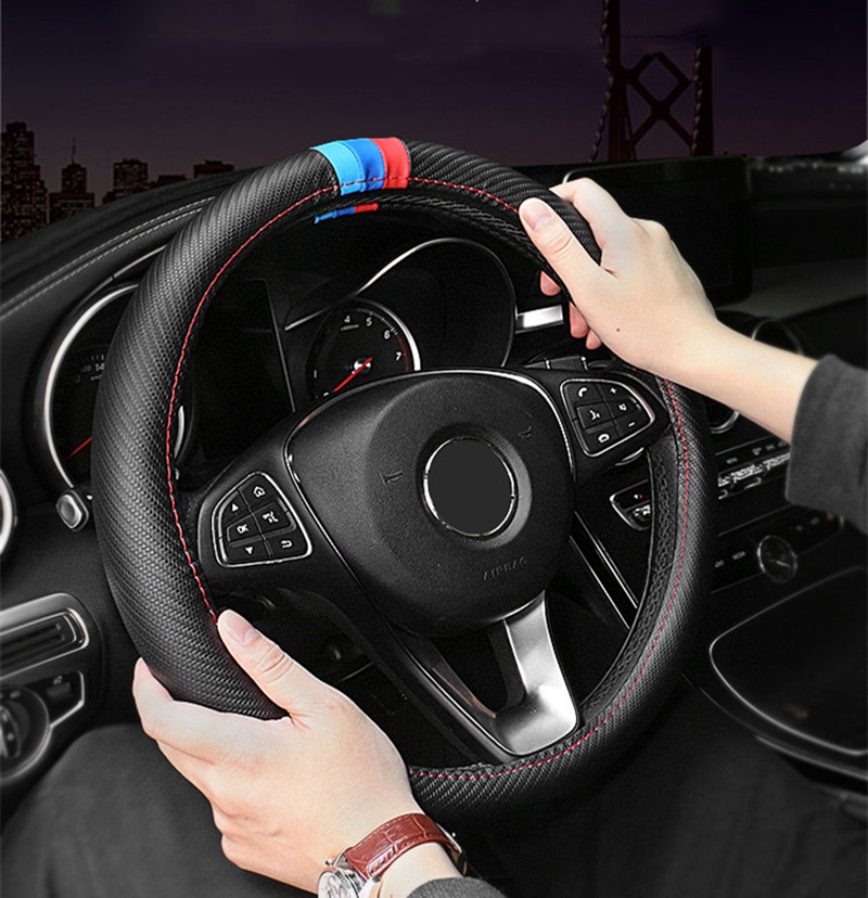 

New Luxury Car Steering Wheel Cover 15 Inch for BMW M sports carbon fiber pattern Cars Leather Seat Cushions Auto bmw Accessories