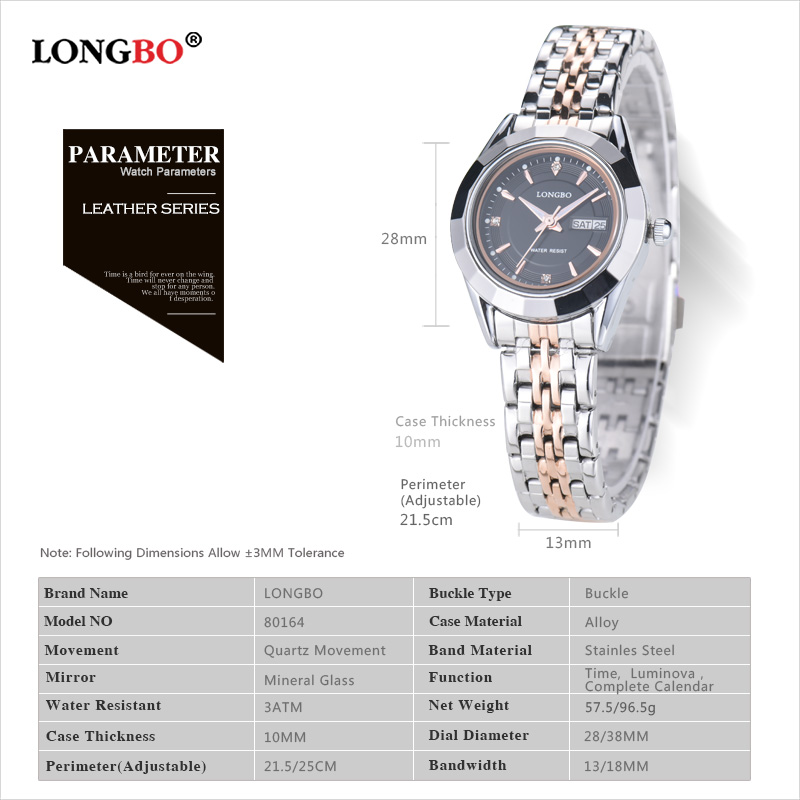

2020 LONGBO Relogio Masculino Luxury Brand Full Stainless Steel Analog Display Date Quartz Watch Business Watch 80164, Black