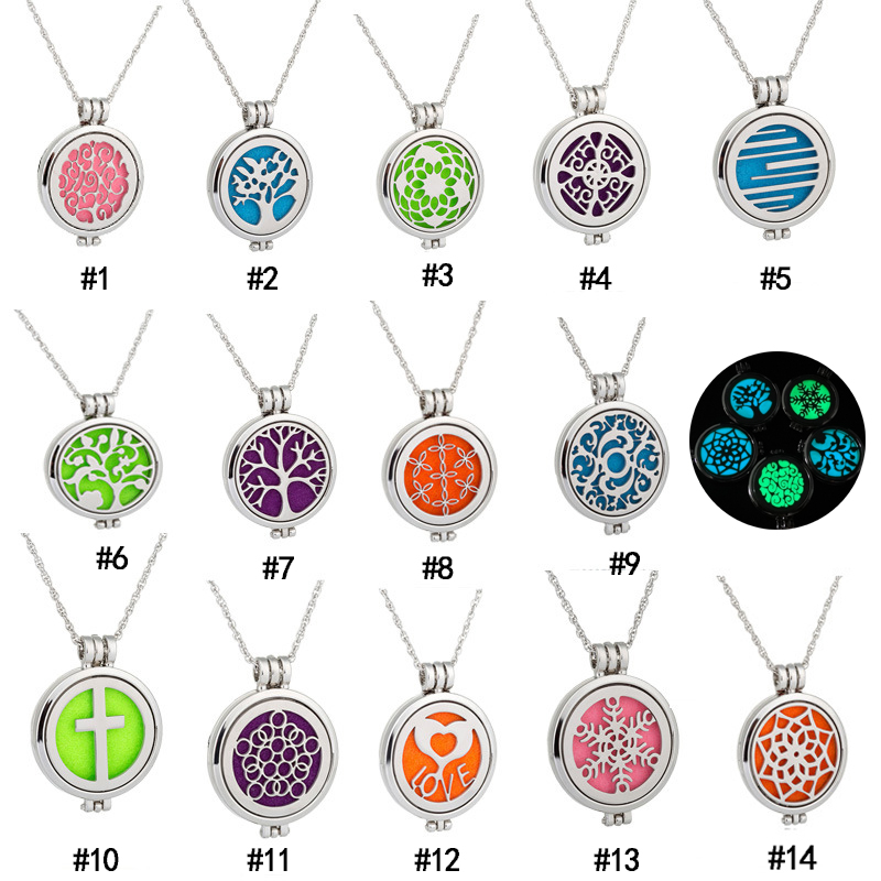 

Luminous Essential Oil Diffuser Necklace Glow in the Dark Stainless steel Open Locket pendant For women Fashion Aromatherapy Jewelry in Bulk