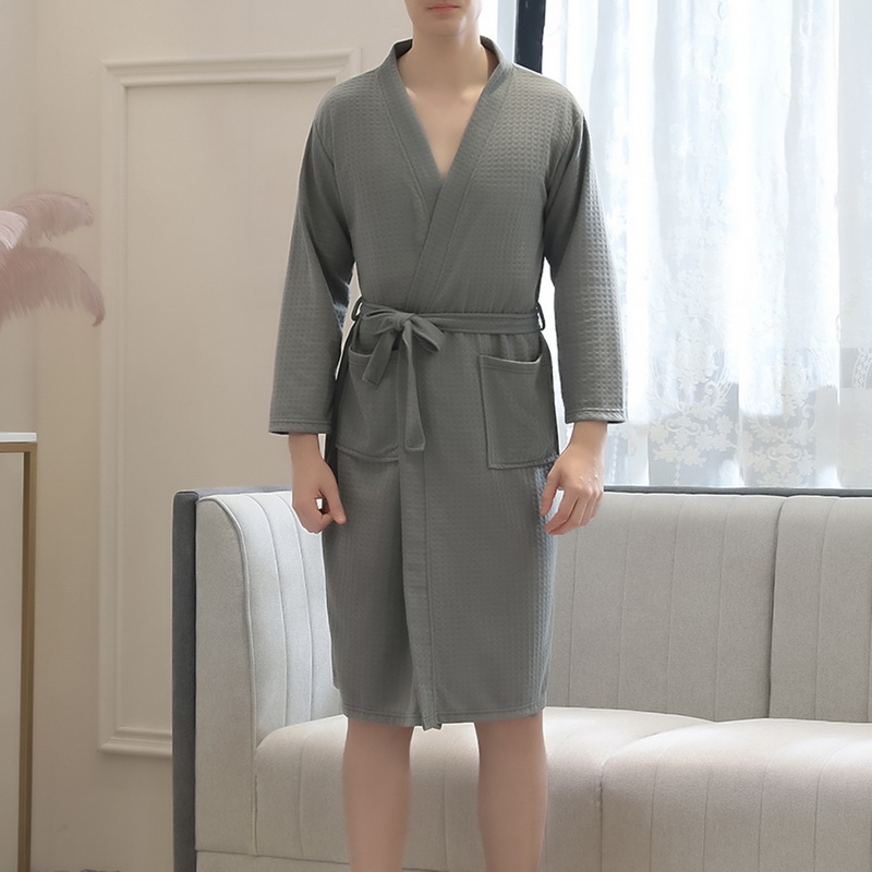 

SFIT 2019 Robe Soft Absorbent Lightweight Long Length Kimono Waffle Spa Bathrobe Leisure Wear For Men Clothes, Navy
