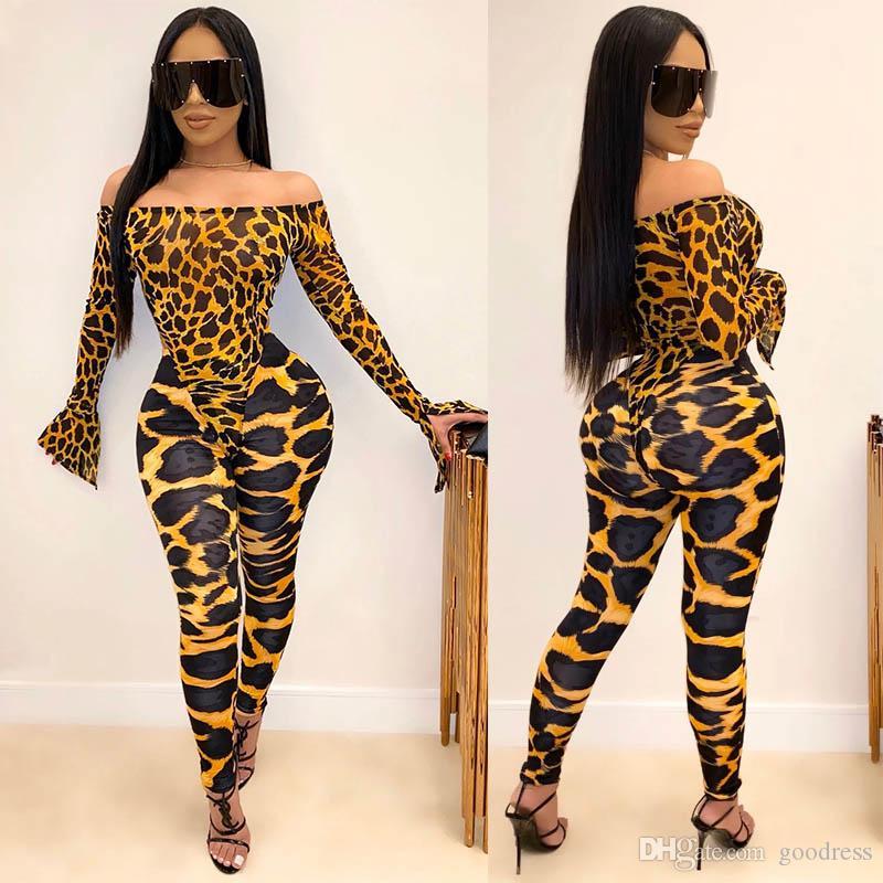 

women sexy jumpsuit two piece outfits set rompers leopard snakeskin off shoulder leggings pants bodysuit clubwear plus size clothing, Mix or remarks