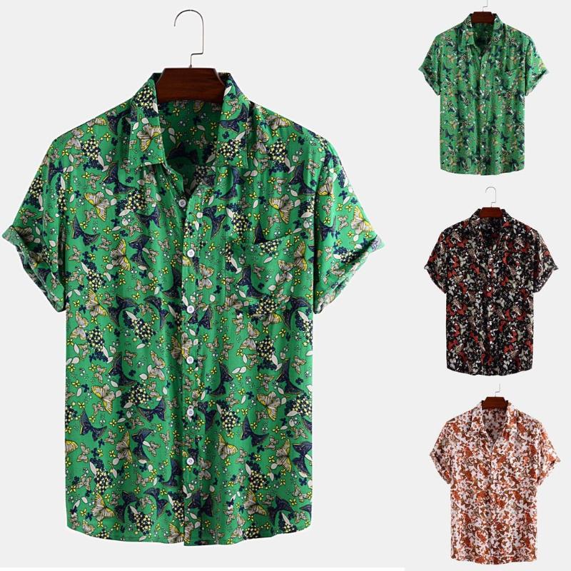 

2020 Mens Printed Turn Down Collar Short Sleeve Casual Shirts Hombre