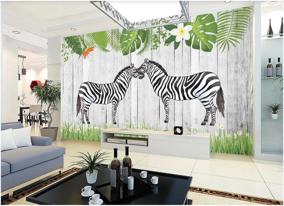 

WDBH 3d wallpaper custom photo Nordic background wall of zebras on the grassland wood home decor wall art 3d stickers, Non-woven