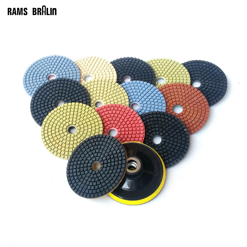 

13 pcs 4" Quality Diamond Flexible Polishing Pads Wet Grinding Disc for Marble Stone Glass Ceramics M14 Back-up Pad Sent