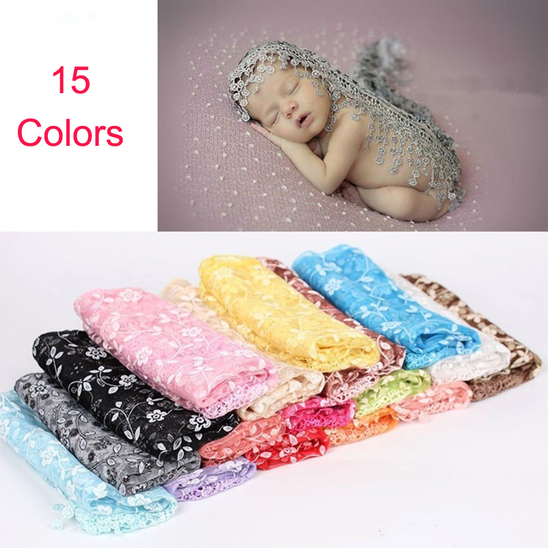 

15 Colors Baby Wrap Newborn Photography Props Crochet Stretch Lace Wrap Baby Girls Boys Shower Gifts Fotografia, White