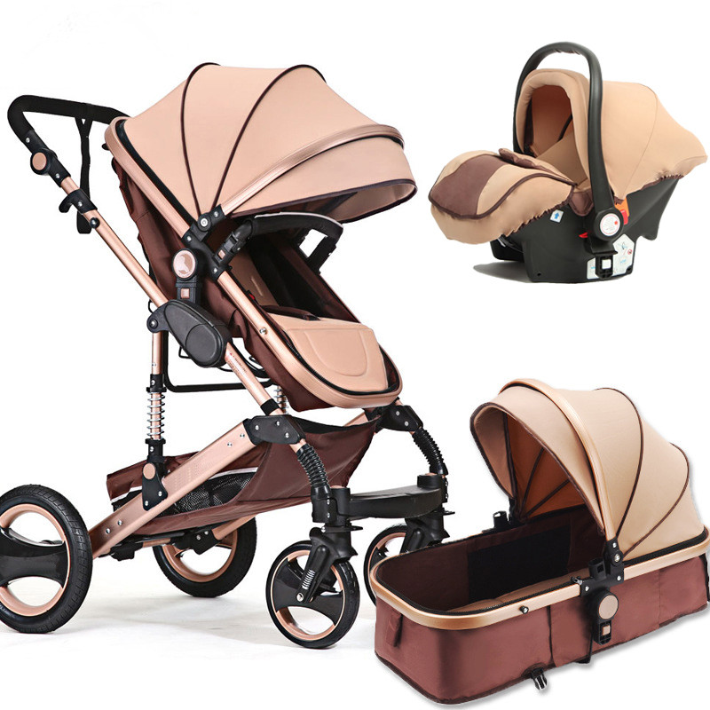 

Multifunctional 3 in 1 Baby Stroller Portable High Landscape Gold Black Baby Carriage Folding Newborn Infant Stroller