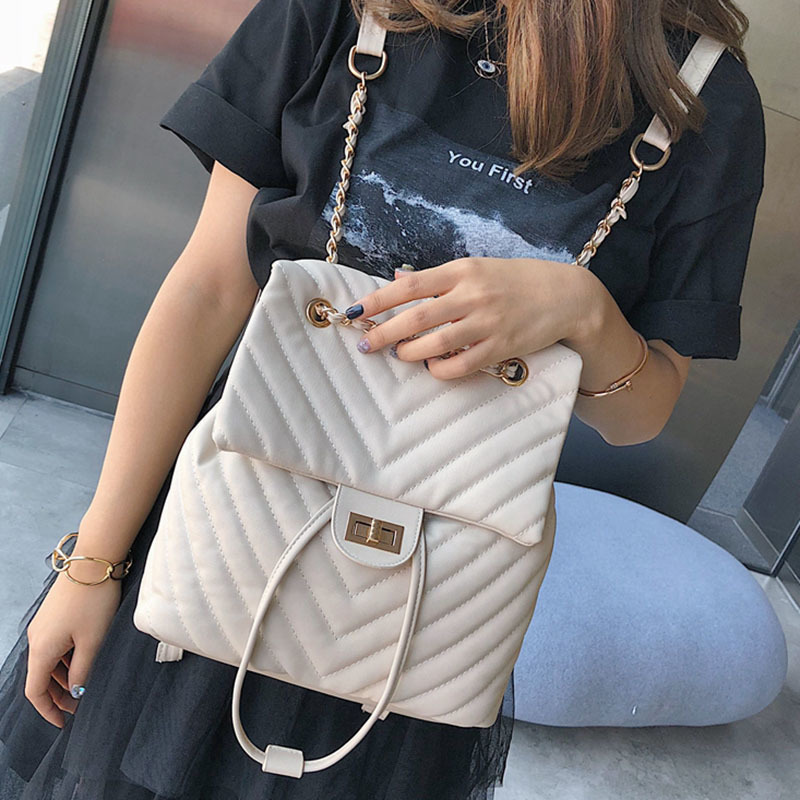 

Designer- Fashion Classic Designer Plaid Women's Backpack Pu Leather Quilted Girls Casual Travel Backpack School Bags