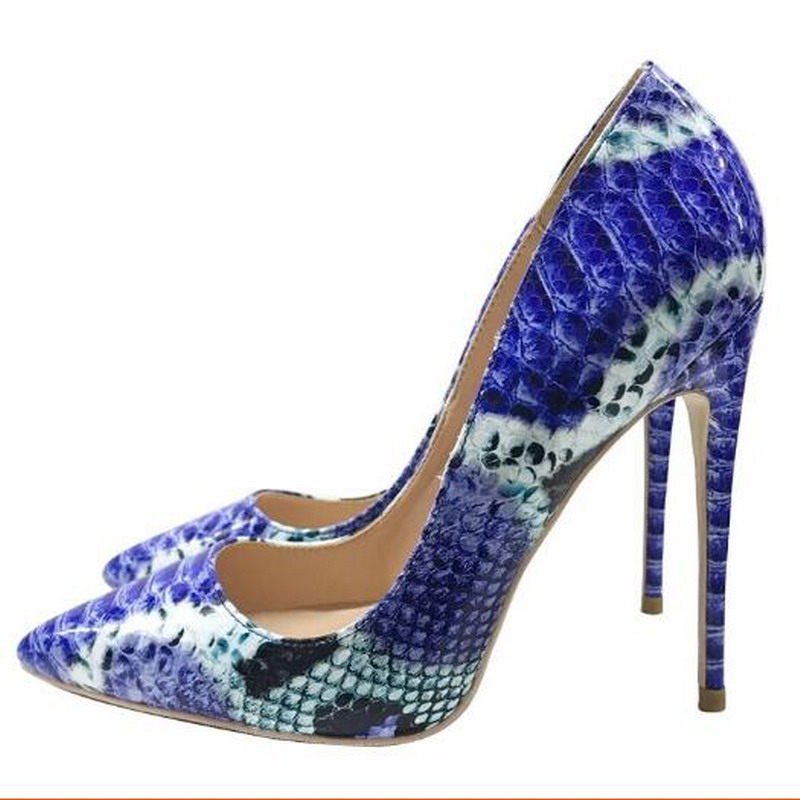 

Fashion Women Pumps Shoes Designer High Heel Blue Python Snake Pointed Toe Stiletto Heels Lady 12cm 10cm 8cm Dress Shoe, Heel 10cm