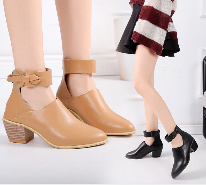 

British thick with ankle boots pointed with Martin boots large size foreign trade women's shoes bare boots set foot shoes, Yellow