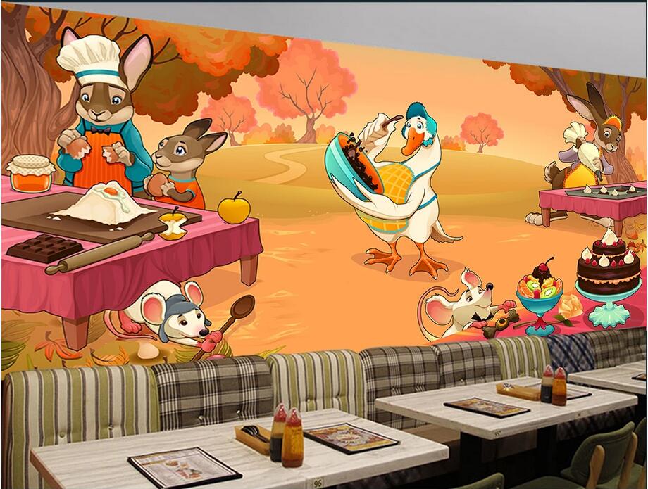 

Custom 3d photo mural wall stickers Cartoon parent-child baking dessert shop cake shop tooling background art pictures paper for kids room, Non-woven