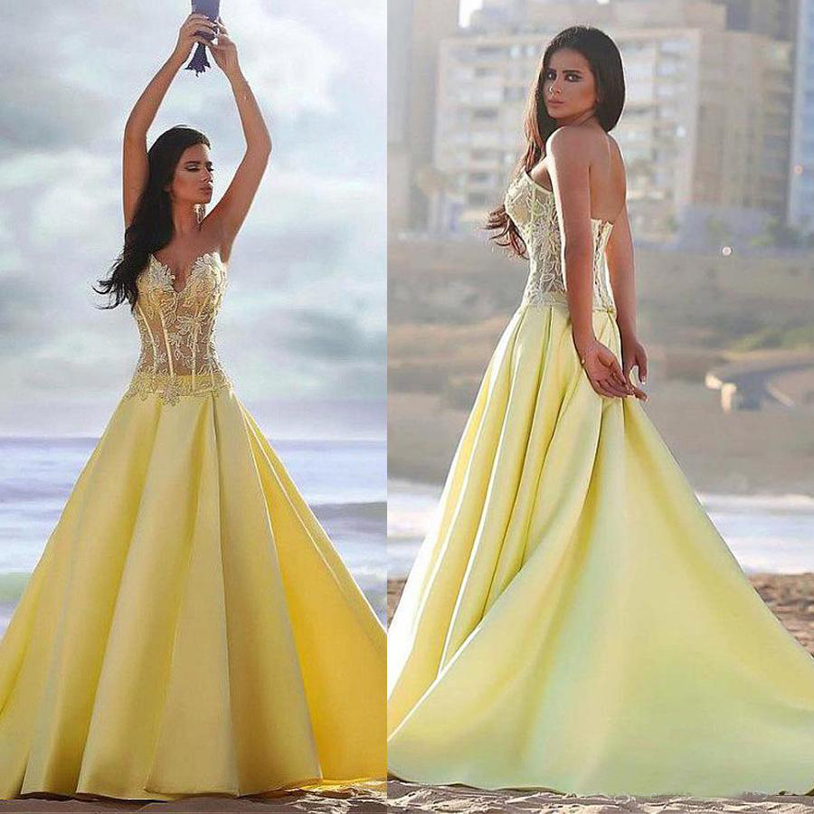 

Gorgeous Tulle Satin A-line Formal Dresses with Lace Appliques Yellow See Through A-Line Prom Dress Beach Evening Gowns, Gray
