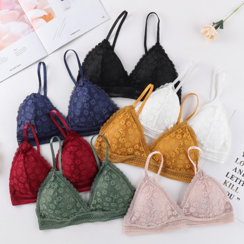 

Seamless Deep V Lace Bras French Style Bralette Wireless Thin Underwear Sexy Lingerie For Women Girl top, Black