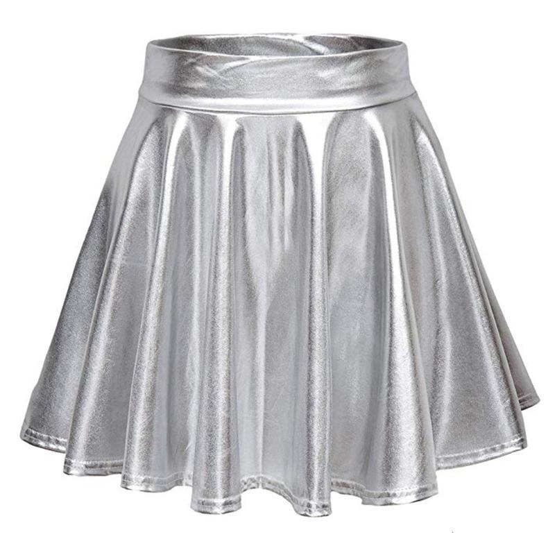 

Women Skirt Metal Fold A-Line Mini Skirt High Quality Fashion Ladies Spring Summer Bright Pure Color Pleated Casual M140#, Bu