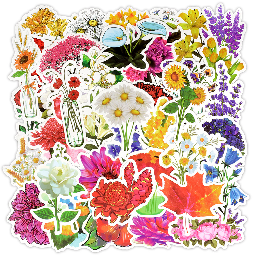 

50 PCS Waterproof Plant Flower Stickers Decals Toys for Kids Teens Adults DIY Home Garden Wedding Laptop Luggage Helmet Skateboard Bike Car