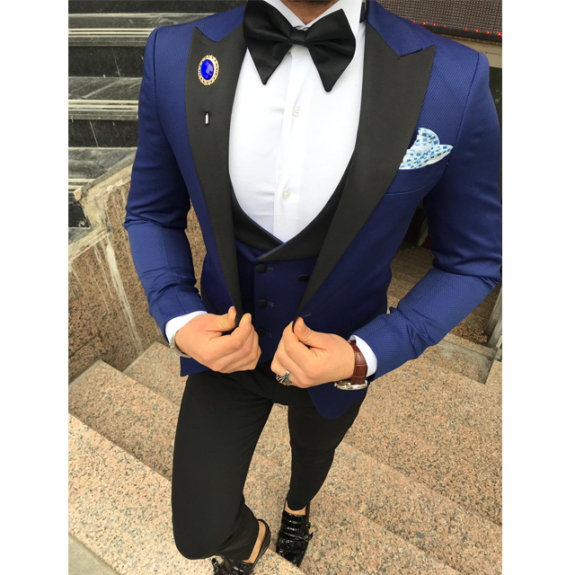 

Handsome Groomsmen Peak Lapel Groom Tuxedos Mens Wedding Dress Man Jacket Blazer Prom Dinner 3 Piece Suit(Jacket+Pants+Tie+Vest) B451, Same as image