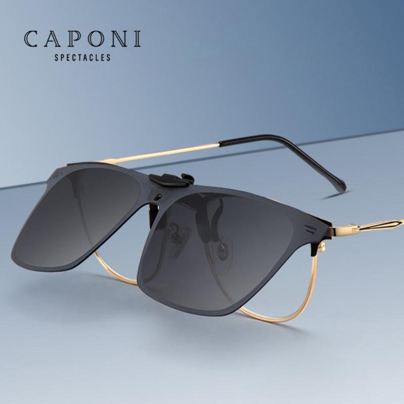 

Sunglasses CAPONI Driving Black Clip On Glasses Frame For Men Ultralight Accessories Eyewear Anti UV Polarized CP3190