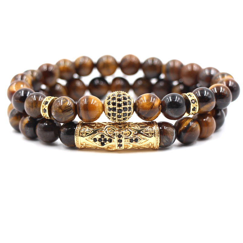 charm 8mm mens bracelet designer for woman red yellow tiger eye stone beaded strands gold silver diamond zirconia ball man bracelets bangle jewel-image-459663277