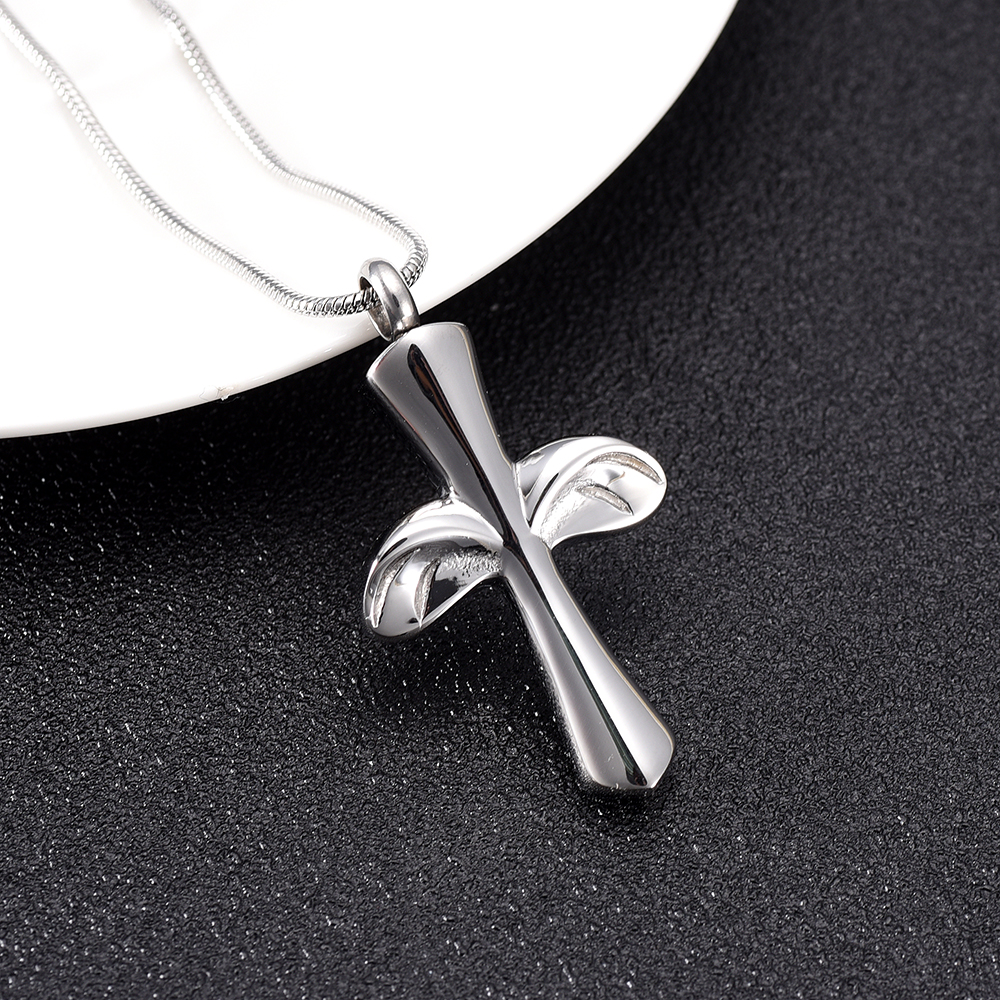 

LKJ9976 Silver Tone Cross Cremation Pendant Human Ashes Holder Funeral Urn Casket Stainless Steel Cremation Necklace Men Women