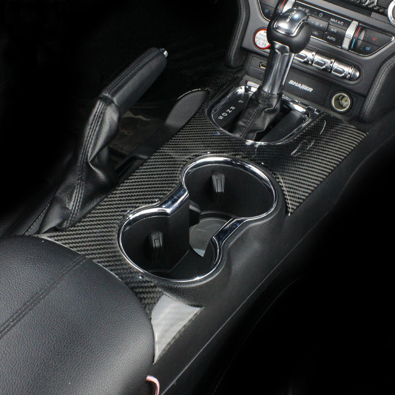 

Car Styling Carbon Fiber Sticker For Ford Mustang Control Gear Shift panel Water Cup Holder decorative strip Cover trim Auto Accessories