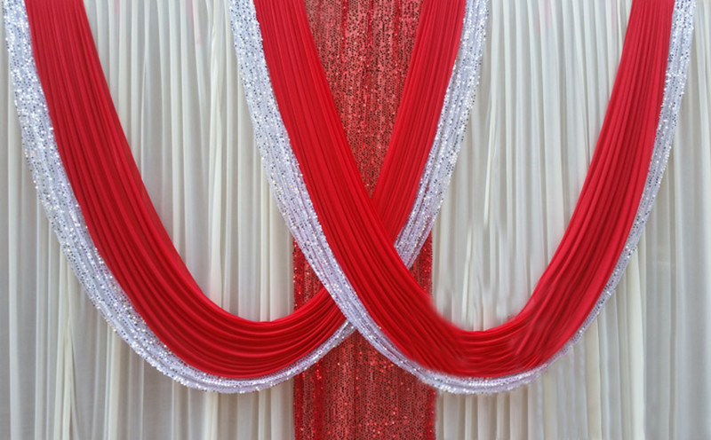 3M*6M Free Shipping Best Quality red Color shinning material red wedding backdrop wedding curtains stage backdrop decoration-image-454738320