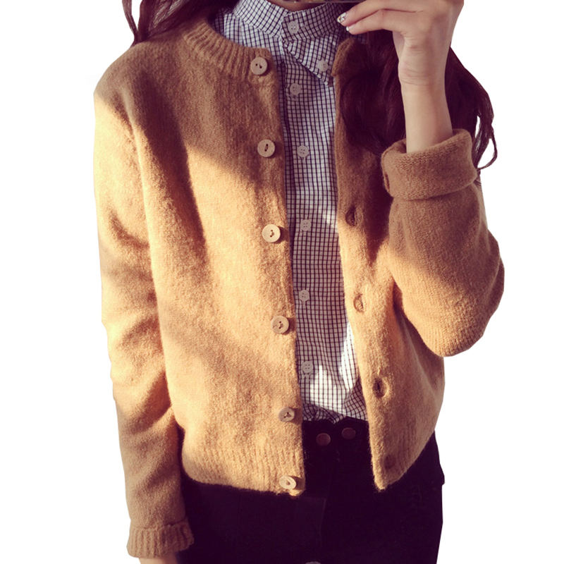 

Women Knitted Cardigan Sweater Warm Autumn Winter Woolen Knitted Cardigan Short Jacket Sweater Women Long Sleeve Knit Coats B779, Brown
