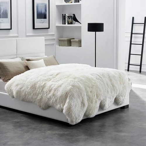 

Merino shaggy sheepskin rug 10P fur rug for bed mat for winter, sheep skin fur bedroom slide carpet, sheep bed blanket, 01