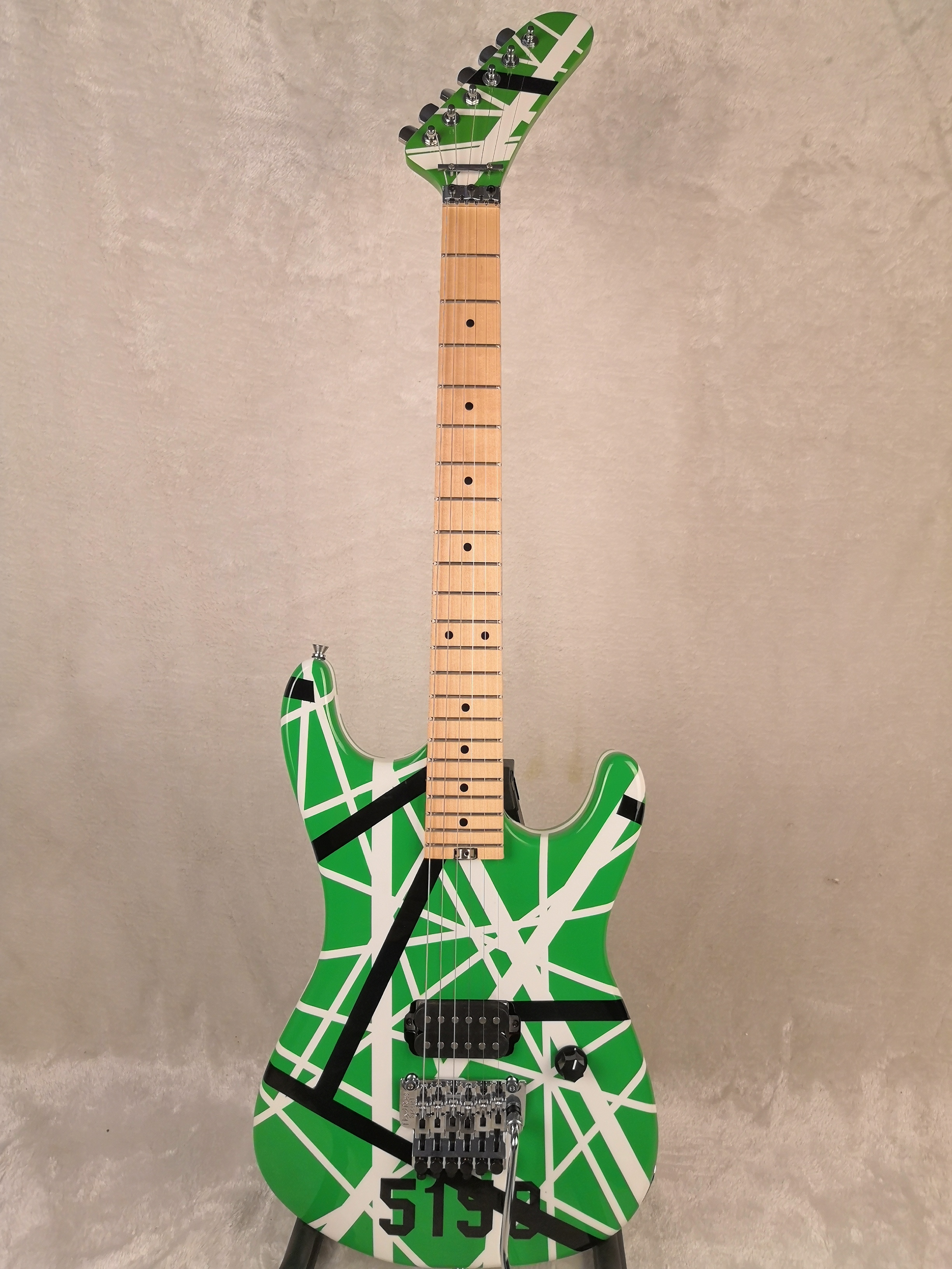 

Promotion! Kram Edward Van Halen 5150 White Black Stripe Green Electric Guitar Floyd Rose Tremolo Tailpiece, Locking Nut, Whammy Bar