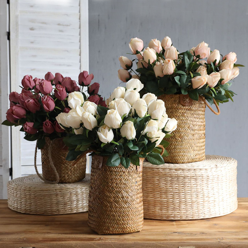 

9PCS Artificial Rose Silk Flower Fake Bouquet Home Decoration Rose Bud Fake Flower For Wedding Party Decoration Bouquet Indoor, Brown