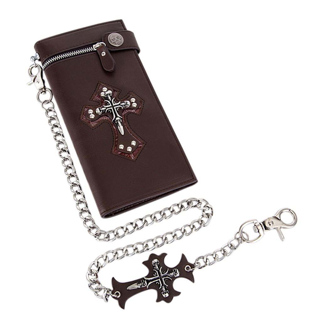 

Stylish Men Wallet Retro Metal Skull Cross Long-Style Leisure Business Wallet Money Clip with Chain Wallet & Purse, Red;black