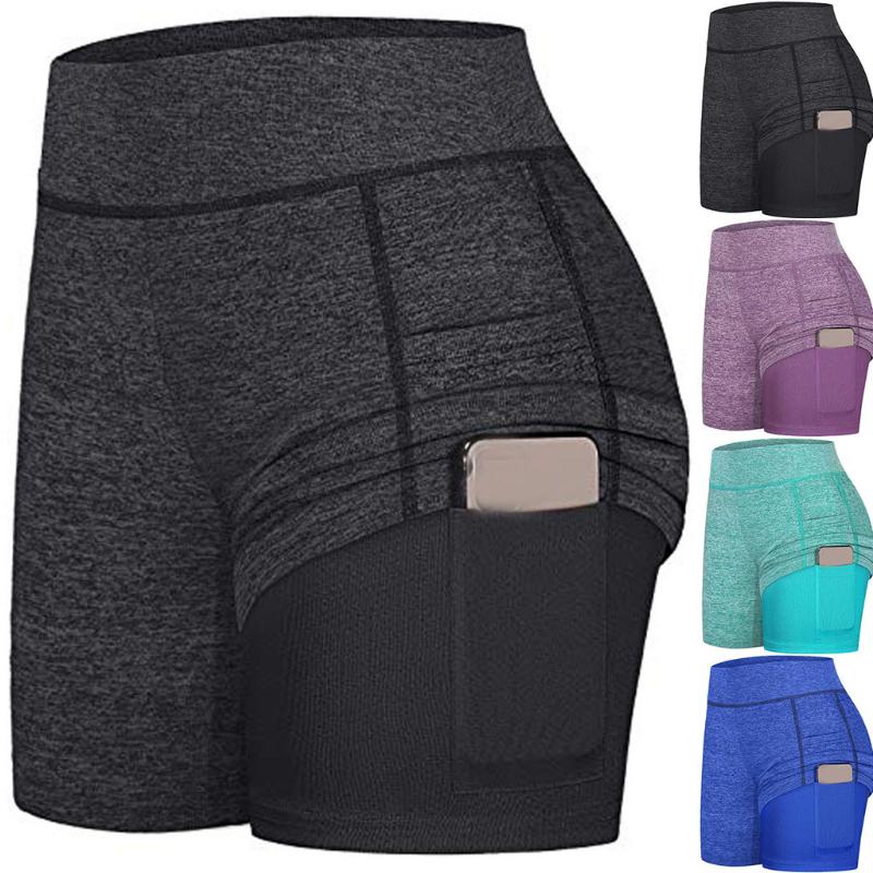 

Fake Two Pieces Yoga Legging Women' Tennis Run Yoga Inner Shorts Elastic Sports Golf Pockets Shorts