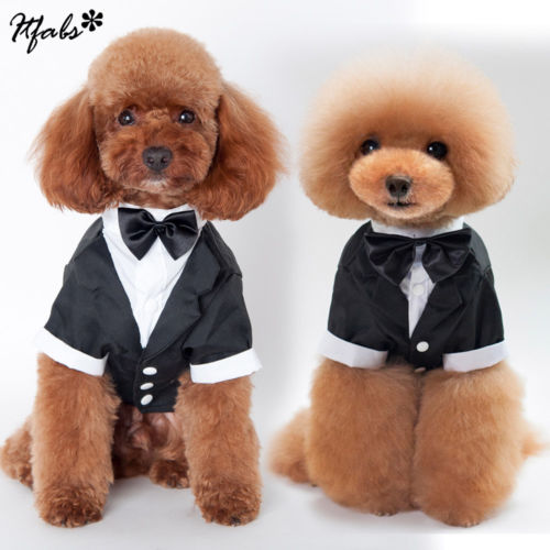 

Dog Pet Puppy Clothes Tuxedo Bow Tie Shirt Suit Stylish Wedding Apparel Outfit Hot New Cool Clothes For Dog Pet Business Suit, Black