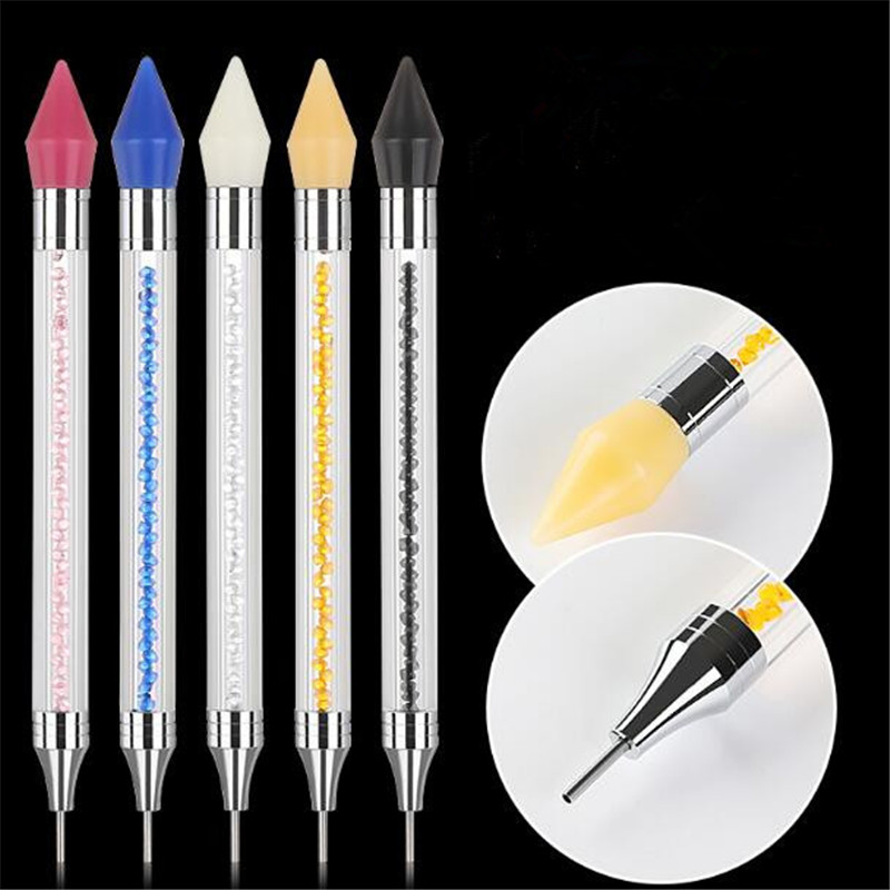5 Colors Double Head Acrylic Silicone Head Nail Art Dotting Pen Crystal Rhinestone Picker Tools Wax Pencil Nails Manicure C122-image-536764534