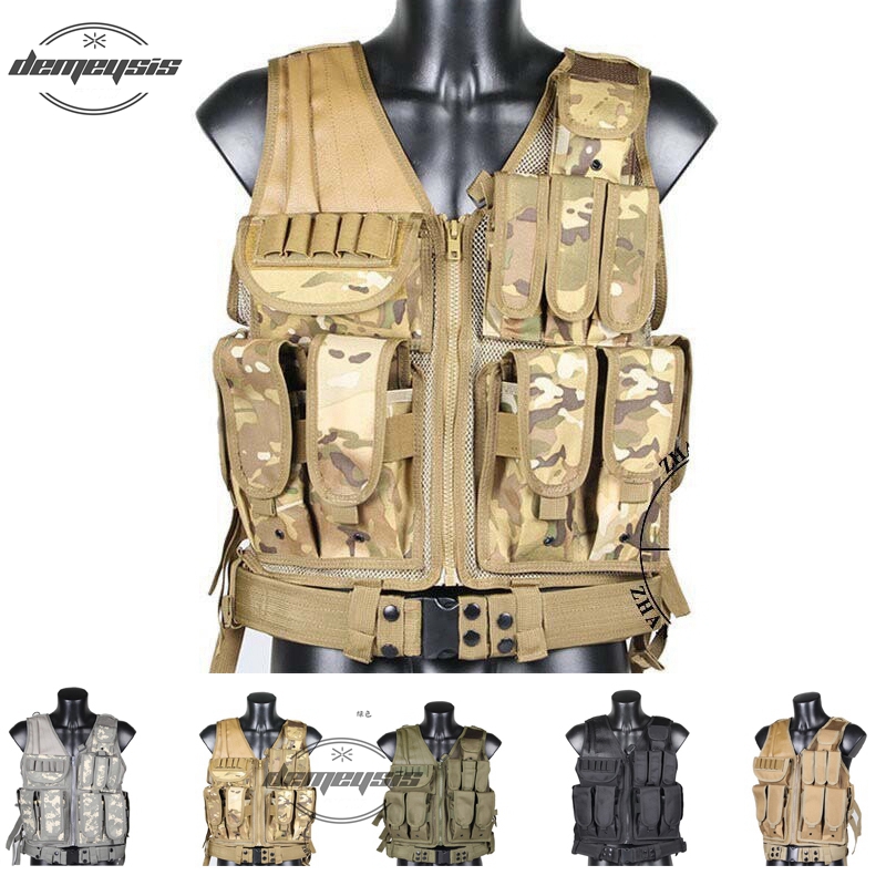 

Men Tactical Vest Paintball Camouflage Molle Vests Assault Shooting Hunting Vest with Gun Holster, Black