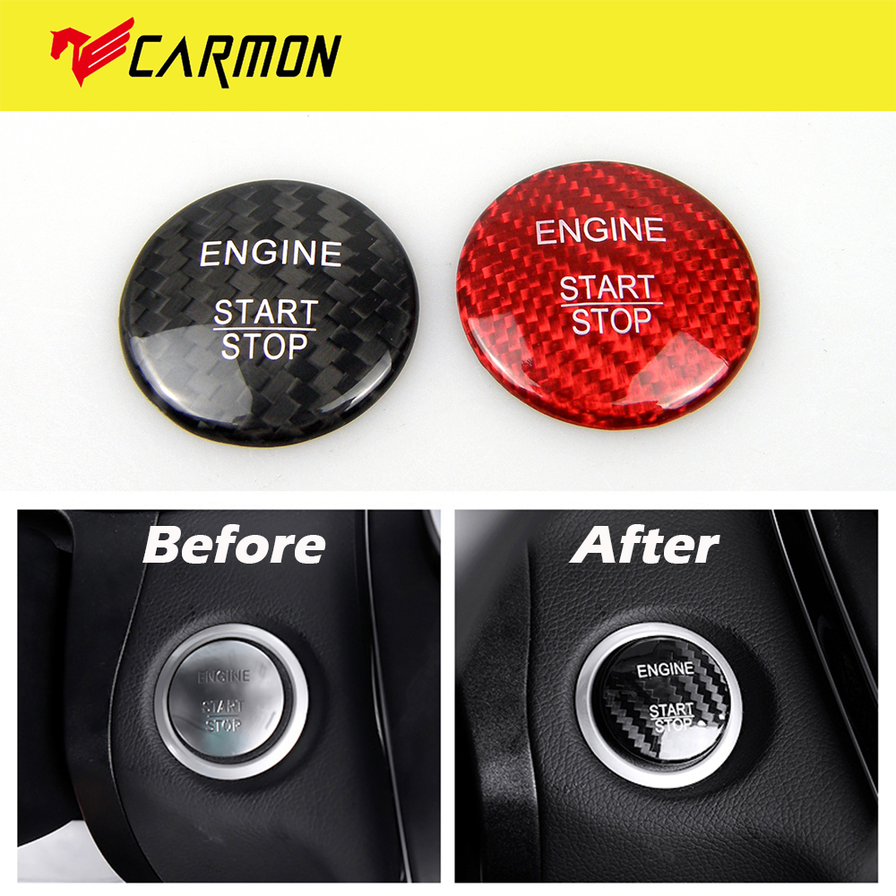 

GTPATRS Real Carbon Fiber Engine Start Button Cover Stickers Decor for Mercedes Benz Class C W205 GLA GLC B200 Red Black Car Styling