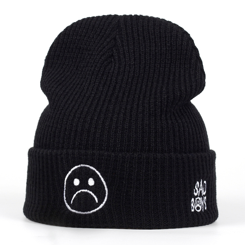 

Fashion High Quality Sad Boy Face Crying Beanies Hats Casual Wool Caps for Men Women Knitted Hat Hip-Hop Hat Skull Cap, Blue;gray