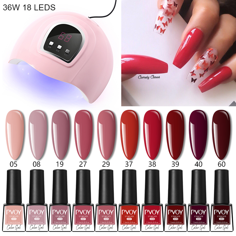 

PVOY 6/10 Colors/Set Gel Nail Polish With UV LED Lamp Nude Holographics Glitter Semi Permanent Gel Lak Soak Off Nail Art Varnish