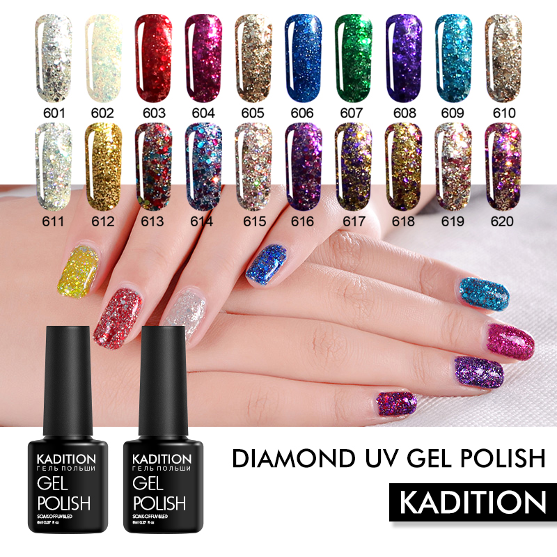 

KADITION 8ml Hybrid Varnishes Diamond UV Gel Nail Polish Semi Permanent Vernis Semi Permanant Led Lamp Shimmer Gel-lacquer Nails, 62pink