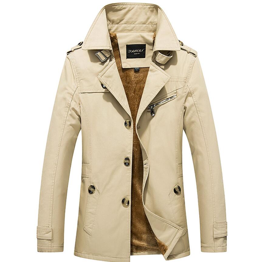 

Warm winter poplular England Designer Turtle Neck Jacket Windbreaker Medium-Long fleece Men's Trench Coats Plus size ~5XL, Khaki fleece