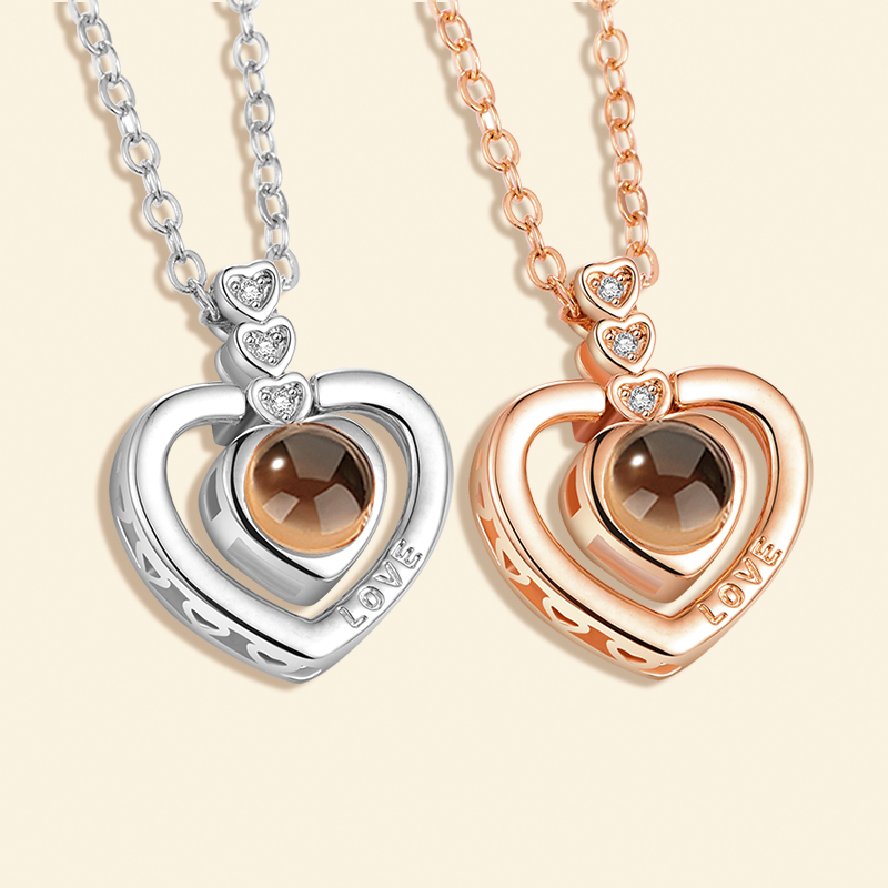 Pendant Necklaces Say"I Love You"In 100 Languages Necklace Choker Crystal Lover Couple's Memory Projection Romantic-image-443555761