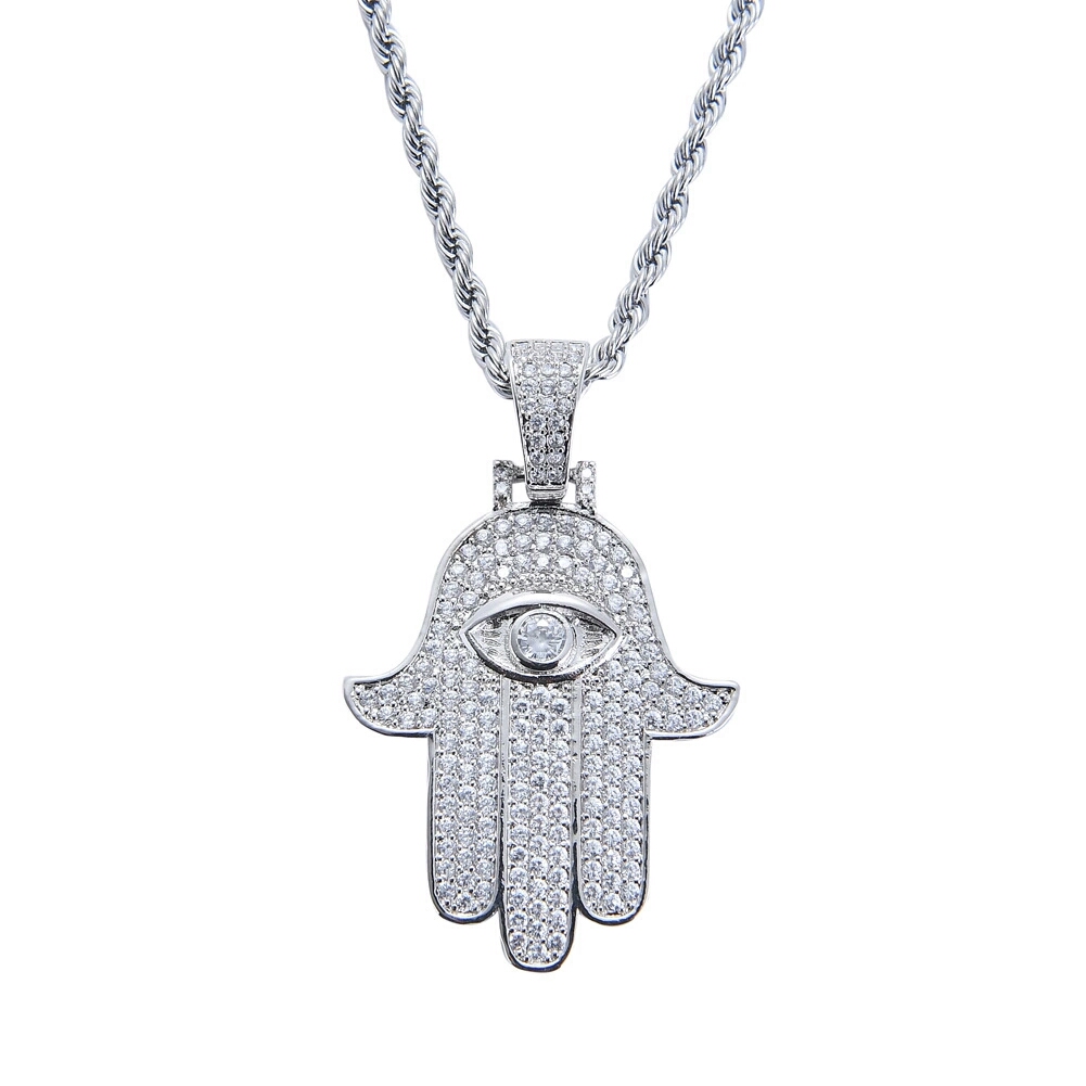 

Fashion-Hamsa hand pendant necklaces for men women Hand of Fatima diamonds necklace Judea Arab Religious Protector jewelry real gold plated