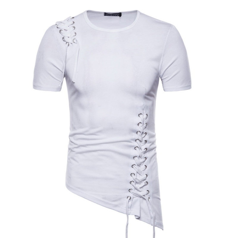 

Men' T-Shirts Mens Hip Hop Streetwear T Shirt Lacing Slim Fit Tee Shirts Men Harajuku Gothic Nightclub Stage Costume, White
