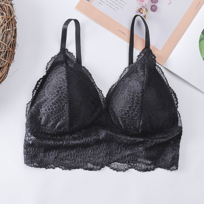 

French Style Bralette Seamless Deep V Lace Bras For Women No Steel Ring Thin Soft Underwear Triangle Cup Lingerie