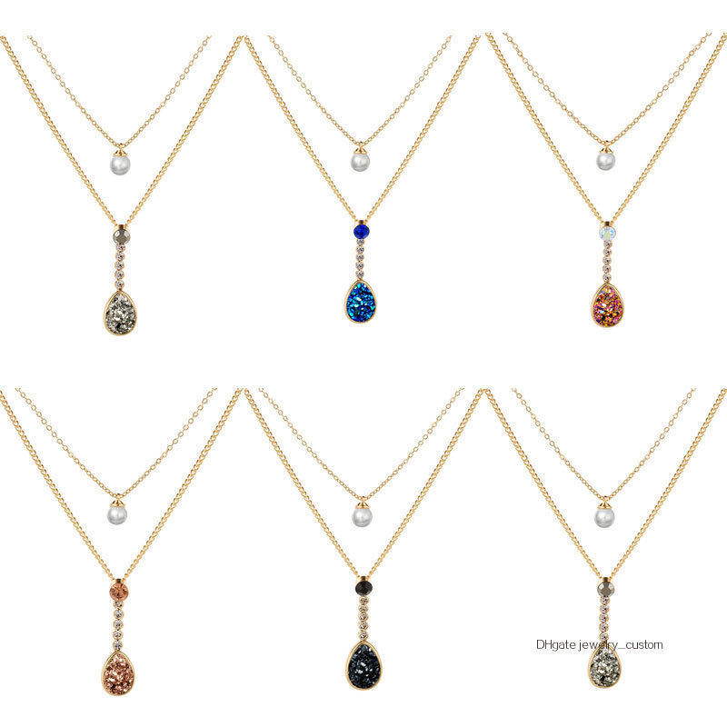 

Cluster Crystal Pendant Double-deck Necklace Accessories