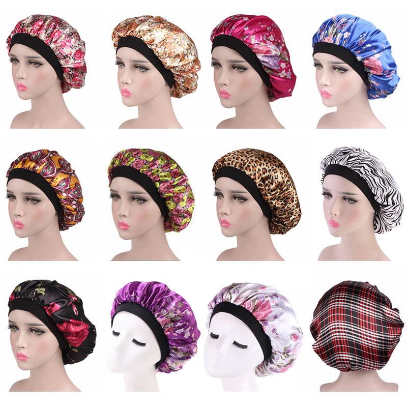 

New Fashion Flower Print Satin Night Hat Women Head Cover Sleeping Caps Bonnet Hair Care Fashion Accessories Free Shipping, Mixed