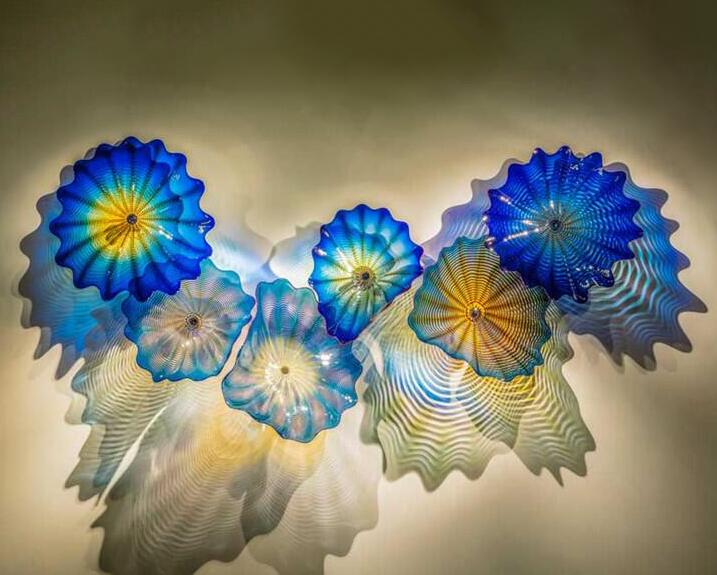 

Blue Colored Lamps Europe Hand Made Murano Flower Lighting Abstract Glass Wall Art Lights